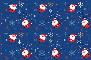 blue and white Santa Claus print on blue textile